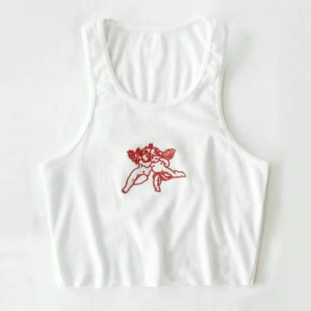 2X HP! NEW! WHITE CROPPED ANGEL RACERBACK - Picture 3 of 5
